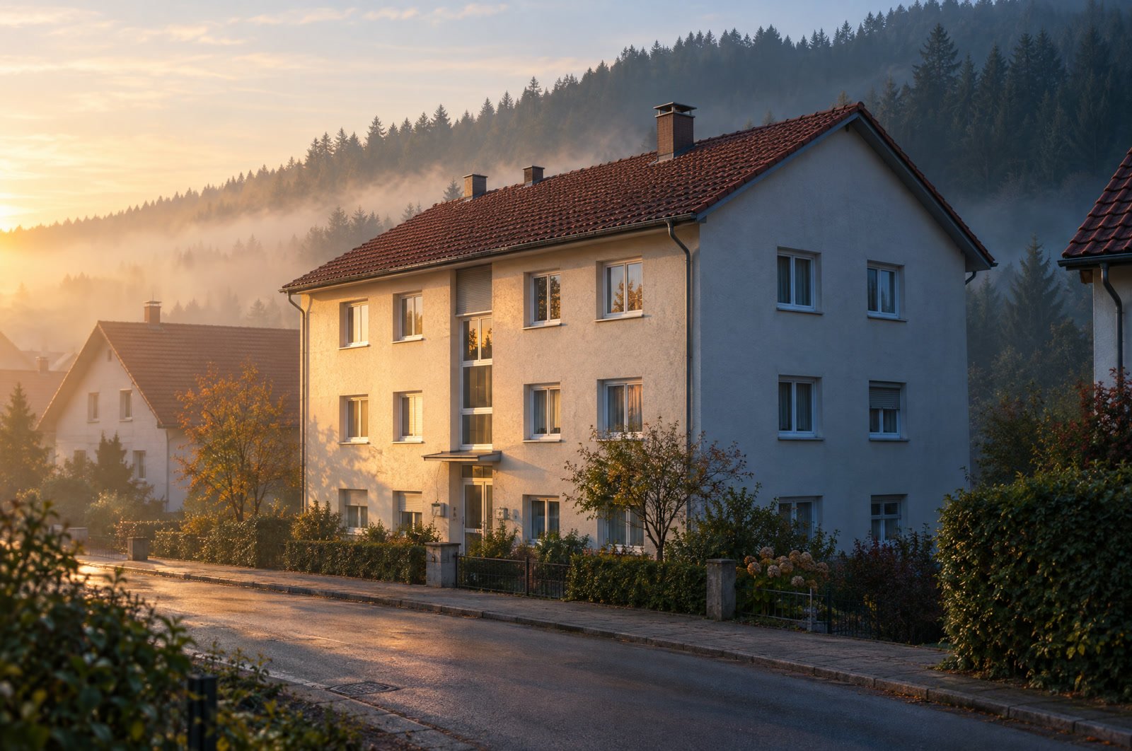 Mehrfamilienhaus als Kapitalanlage im Enzkreis, Morgenlicht auf der Fassade